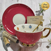 Hot Pink Tea Cup Set with 22 Tarot Symbols and Free Tea Leaf Reading Course
